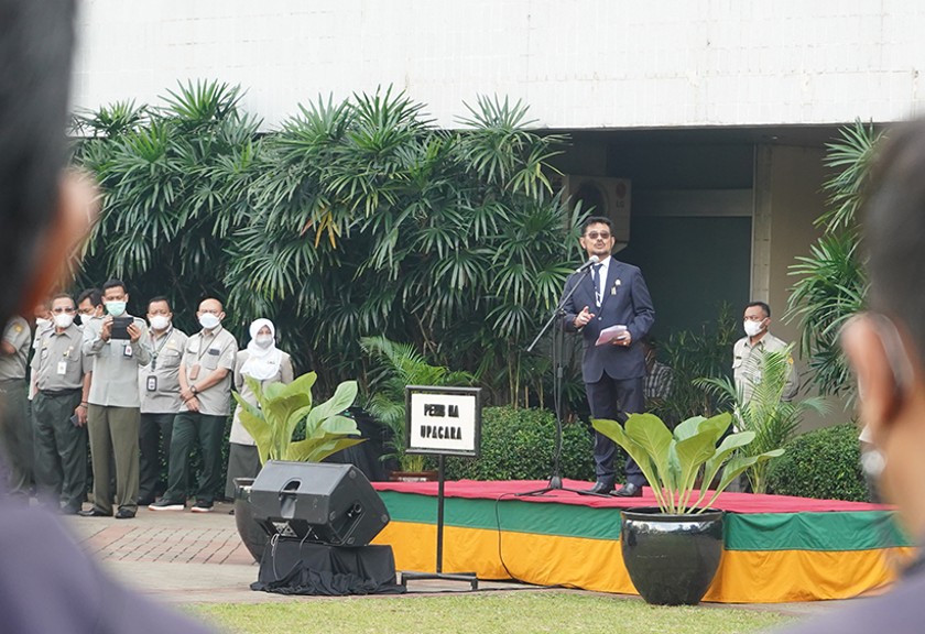 Menteri Pertanian Syahrul Yasin Limpo memimpin upacara Hari Krida Pertanian. (Sariagri/Arif Ferdianto)