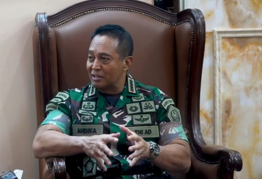 Tangkapan layar Panglima TNI Jenderal Andika Perkasa. (Antara/Muhammad Zulfikar)
