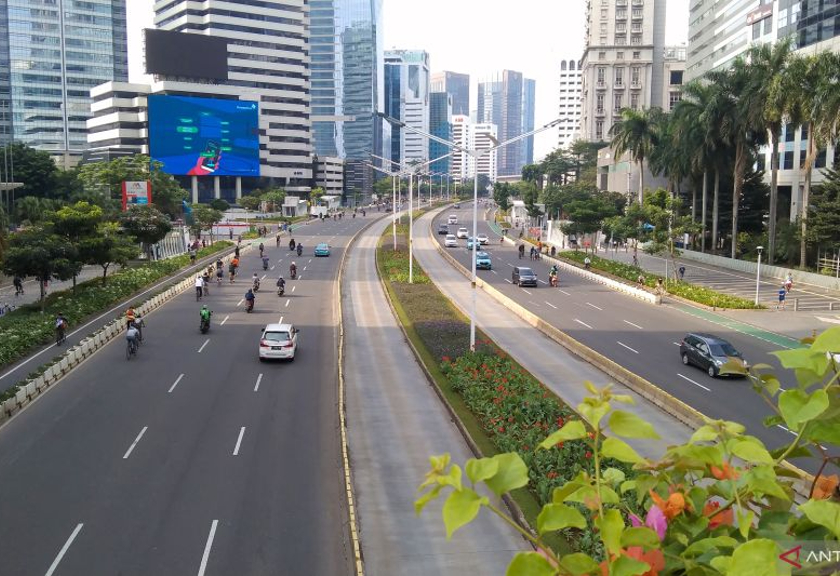Jalan Sudirman jadi lokasi titik pemadaman lampu (Earth Hour) di Jakarta (Antara Foto)