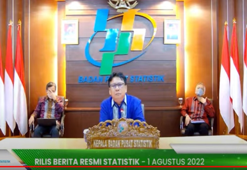 Tangkapan layar Kepala BPS Margo Yuwono memberikan keterangan pers tentang inflasi bulan Juli 2022 di Jakarta, Senin (1/8/2022).