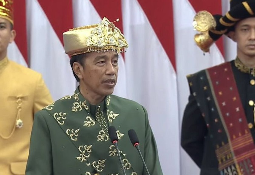 Presiden Jokowi pada sidang tahun MPR 2022. (ANTARA/Gilang Galiartha)