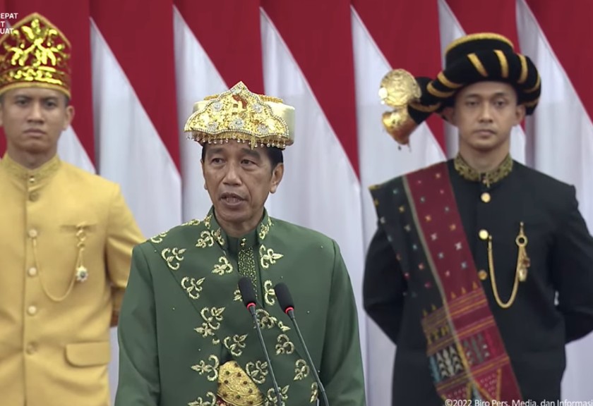 Presiden Joko Widodo saat pidato kenegaraan di Sidang Tahunan MPR, DPR, dan DPD, Selasa (16/8/2022). (Ist)
