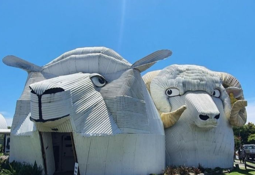 Dibangun oleh Steven Clothier, bangunan unik menyerupai anjing dan domba raksasa ini merupakan toko wol dan kerajinan tangan di Tirau, Selandia Baru.

(instagram.com/waikatonewzealand)
