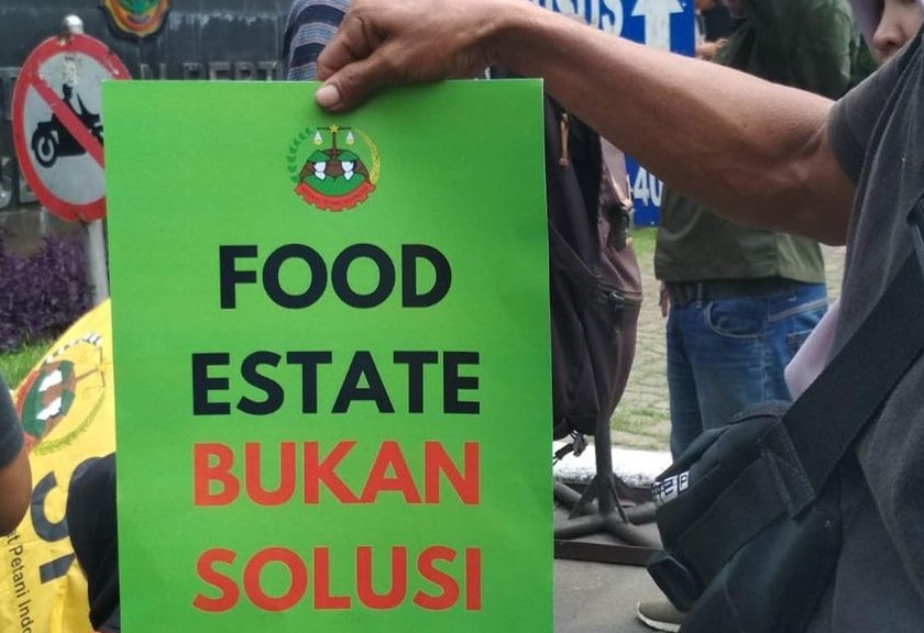 Petani demo di depan kantor Kementan tolak pembangunan Food estate. (Instagram SPI)