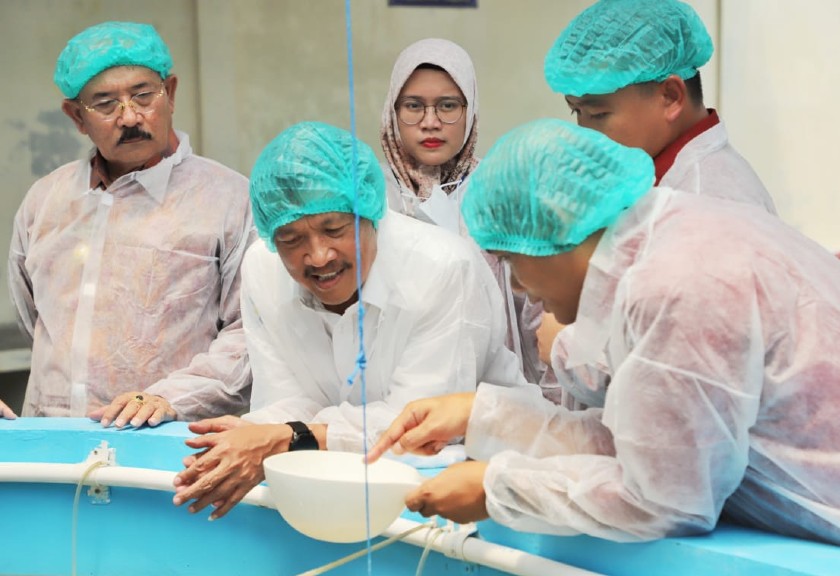 Menteri Kelautan dan Perikanan Sakti Wahyu Trenggono mengunjungi Balai Produksi Induk Udang Unggul dan Kekerangan (BPIU2K) Bali. (Dok. KKP)